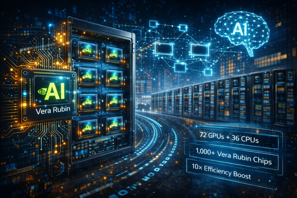Nvidia Vera Rubin AI chip platform with high-performance GPUs and CPUs, representing next-generation computing infrastructure for autonomous vehicles and large-scale AI systems.