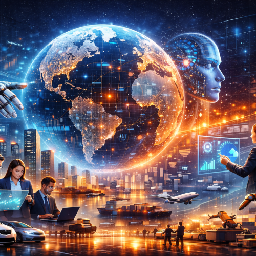 Artificial intelligence integrated into business operations, illustrating AI-driven scalability and global results in 2026