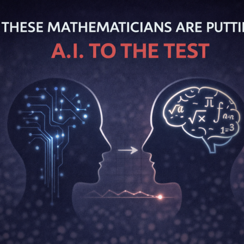Minimalist illustration showing a human mind facing an artificial intelligence system, symbolizing mathematicians evaluating the limits of AI in solving research-level problems.