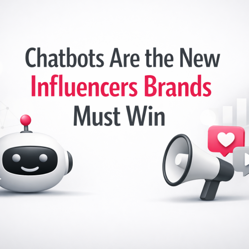 Editorial cover image with the title “Chatbots Are the New Influencers Brands Must Win” centered, highlighting the rise of AI chatbots in digital marketing strategy.