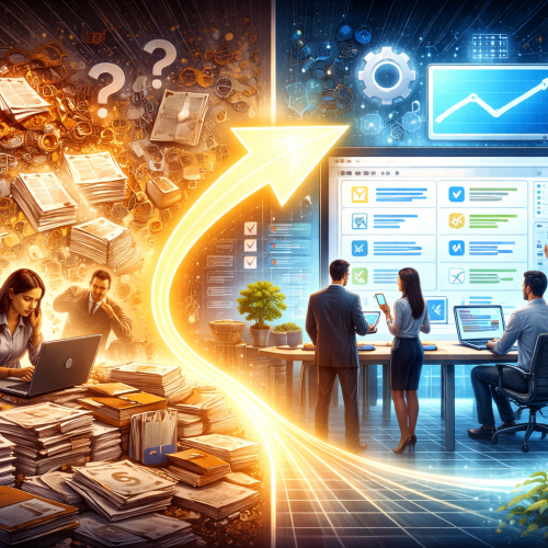 Business process management illustrating the transition from organizational chaos to structured and efficient workflows.