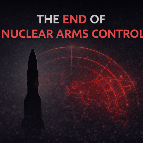 Minimalist illustration representing the end of nuclear arms control and global rearmament